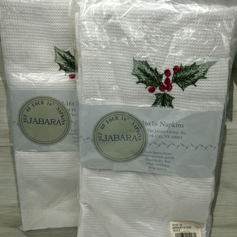 Accents by Jabara Christmas 16inch Napkins 2 Packs of 4 Embroidered Mistletoe